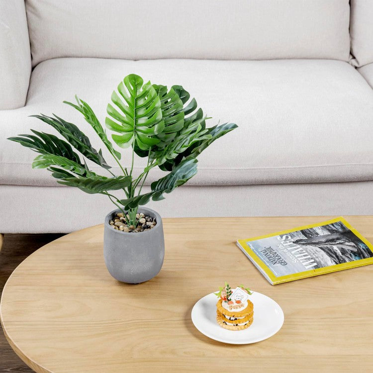 Tall Artificial Monstera and Banana Leaf Plant in Gray Concrete Planter Pots, Tabletop Faux Greenery Potted Indoor Plant-MyGift