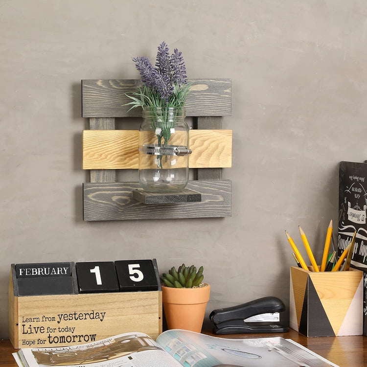 Wall Mounted Mason Jar Decorative Vase with Mixed Color Two Toned Gray