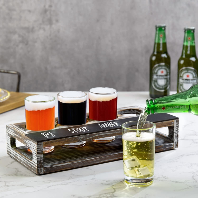 Black Metal Beer Flight Tasting Glasses Set Includes 5 oz Craft Beer  Glasses and Serving Tray