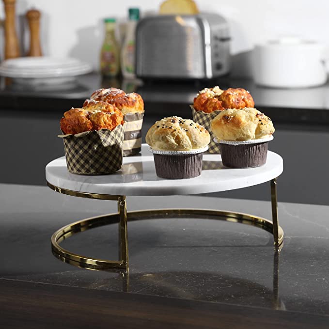 11 Inch Cake Stand Dessert Pedestal Riser, Marble Cupcake Stand-MyGift