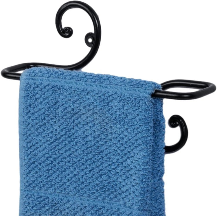 Wall Mounted Black Metal Towel Bar, Versatile Rail Holder for Bathroom Hand Towels or Entryway Scarf Hanger-MyGift
