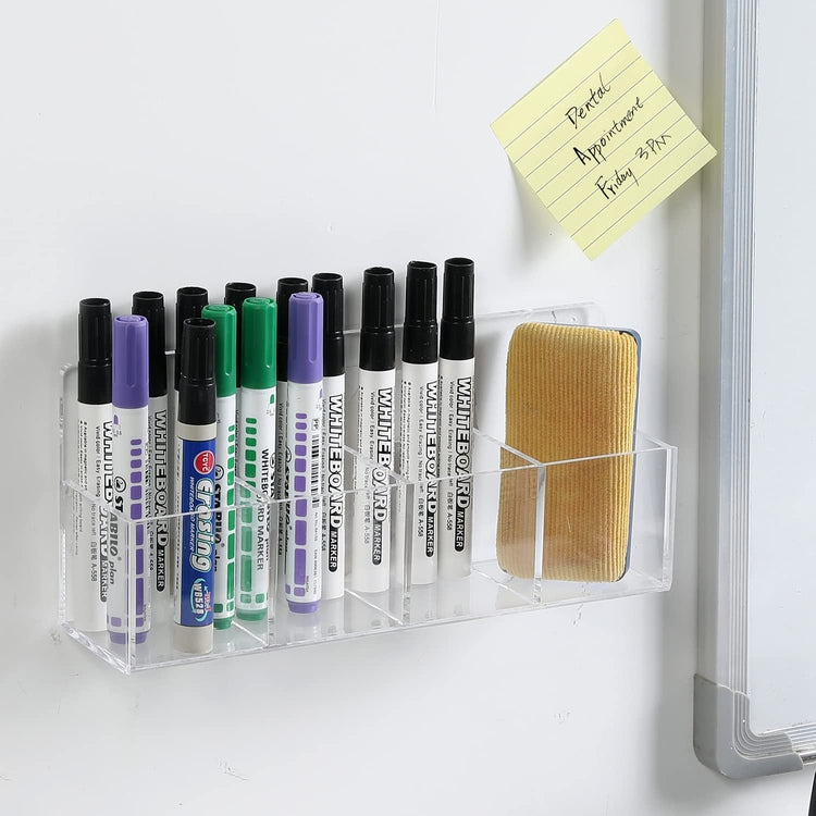 Clear Acrylic Wall Mounted Office Supplies Holder, Whiteboard Accessories Rack for Dry Erase Markers and Erasers-MyGift