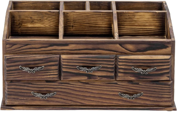 Burnt Brown Wood Vanity Organizer Rack with 4 Storage Drawers for Jewelry, Perfume, Cosmetics and Hair Accessories-MyGift