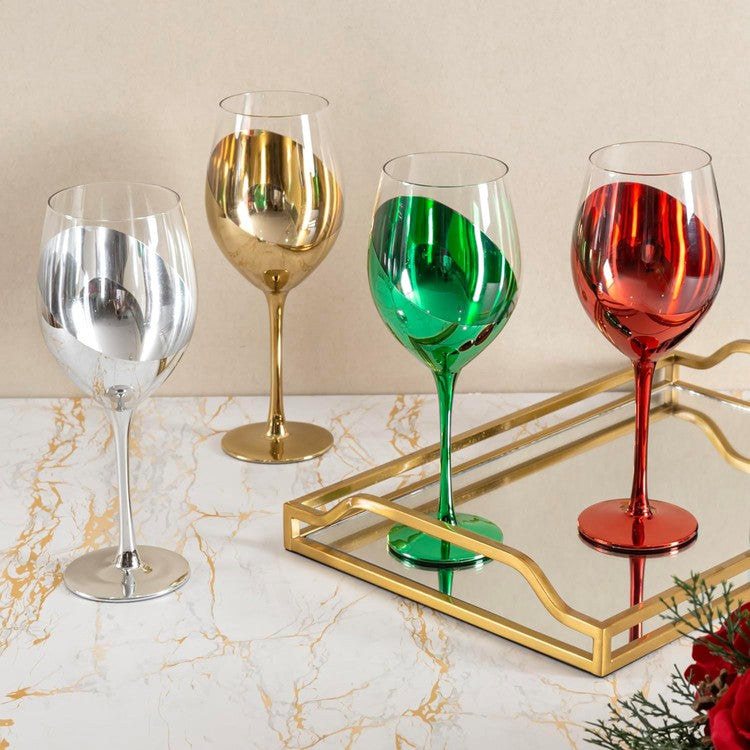Wine Glasses Drinkware, Holiday Multicolored Metallic Angled Accent Drinking Glass Cups, Set of 4-MyGift
