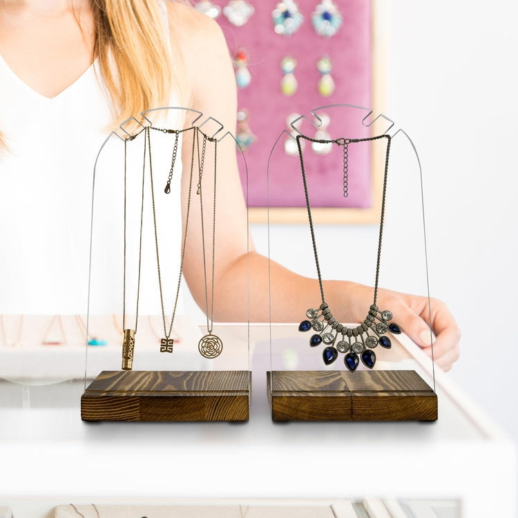 Tabletop Clear Acrylic Necklace Holder, Jewelry Easel Stand Retail Display, Set of 2-MyGift