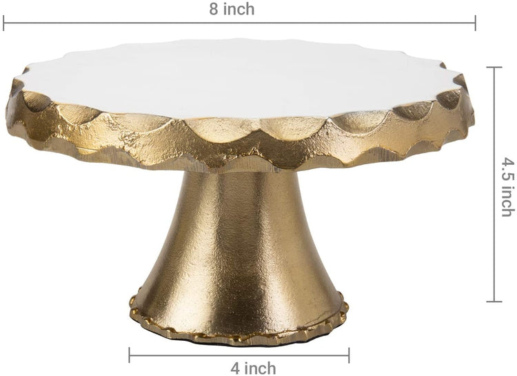 Gold & White Aluminum 8-inch Round Cake Stand, Dessert Display-MyGift