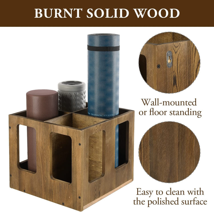 Brown Wood Foam Roller Storage Organizer, Wall Mounted or Freestanding ...