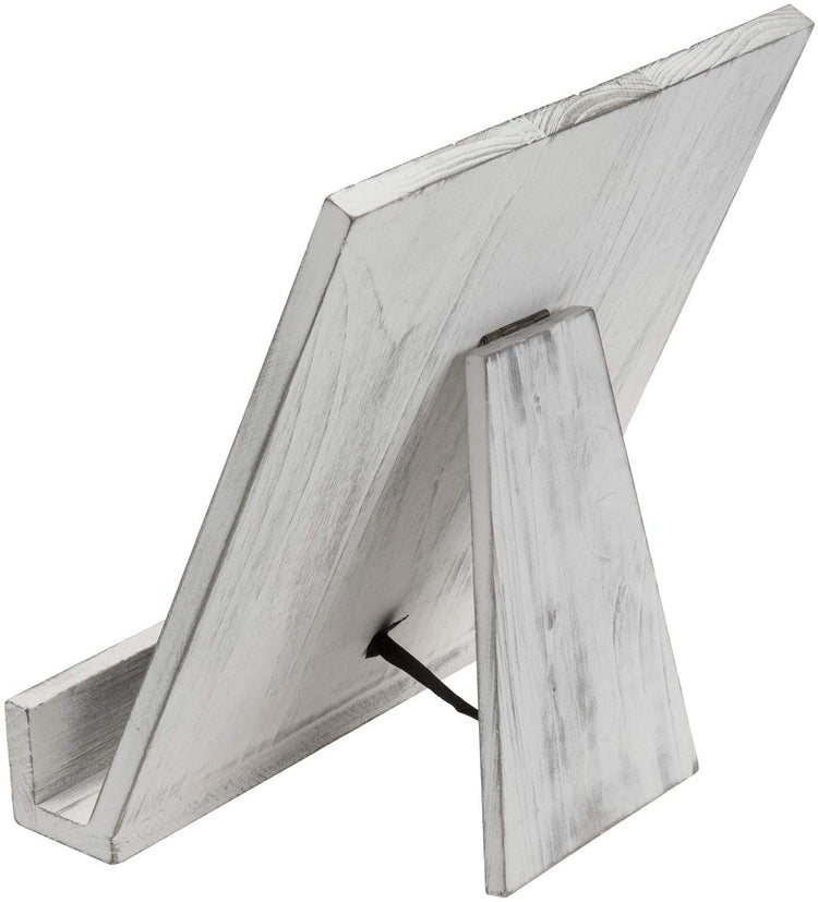 Distressed White Wood Cookbook Holder Stand with Folding Kickstand-MyGift