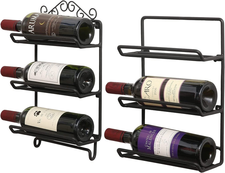 Scrollwork Matte Black Metal Wire 6 Wine Bottle Holder Wall Display Rack-MyGift