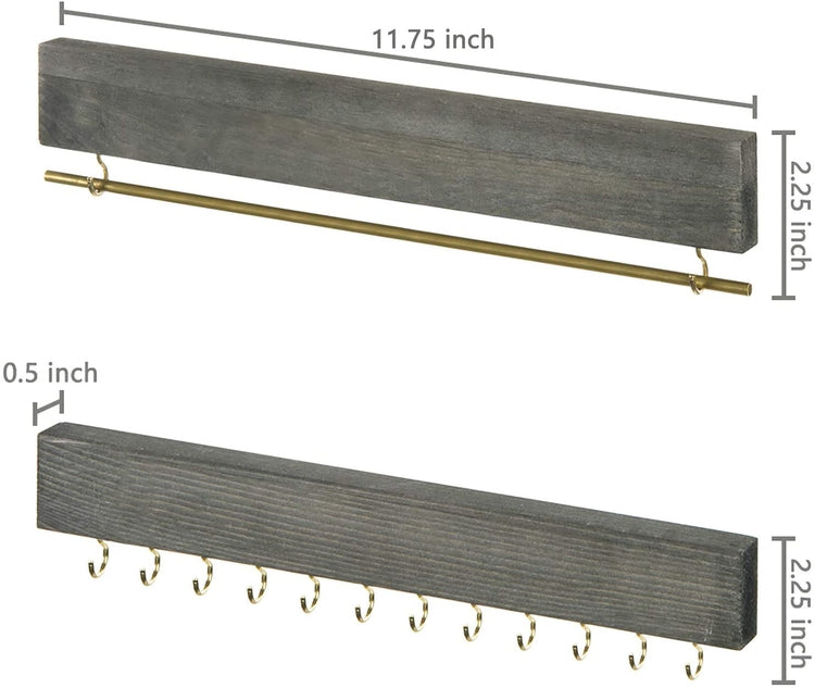 4-Piece Wall Mounted Rustic Gray Wooden Necklace, Bracelet & Earring Jewelry Accessories Storage Rack Set-MyGift