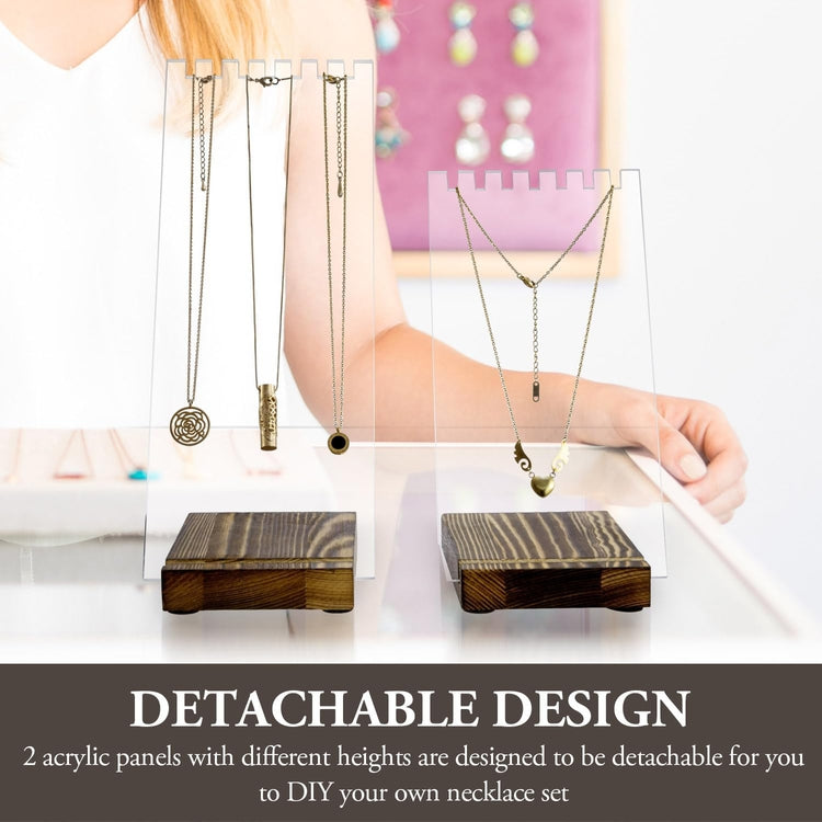 Tabletop Clear Acrylic Necklace Holder with Panel and Wood Base, Jewelry Stand, 2 Piece Set-MyGift