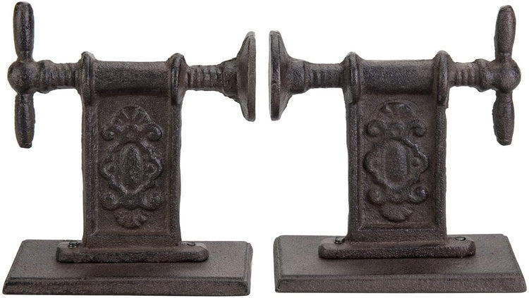 Set of 2, Dark Brown Vintage Cast Iron Old-Fashioned Clamp Style Bookends-MyGift