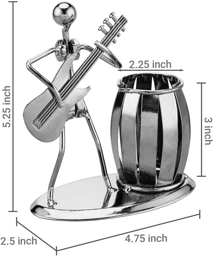 Set of 2, Gunmetal Gray Guitar Rocker Design Pen Holder, Pencil Cup-MyGift