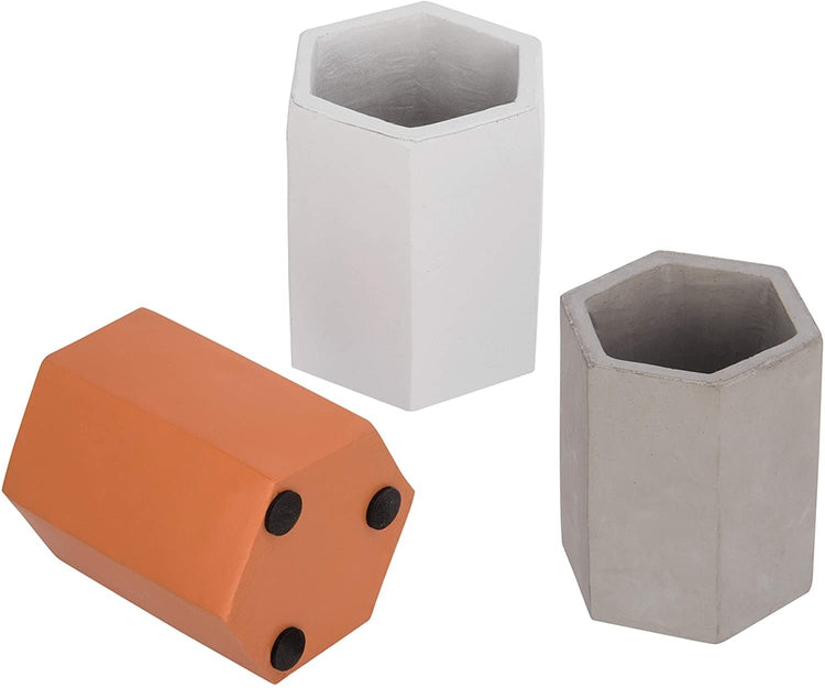 Set of 3 Multicolor Clay Pencil Holder Office, Supply Storage Cups in Grey, Orange, White-MyGift