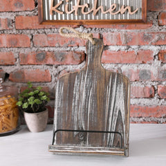 MyGift Cutting Board Shaped Burnt Wood and Galvanized Metal Cookbook Holder