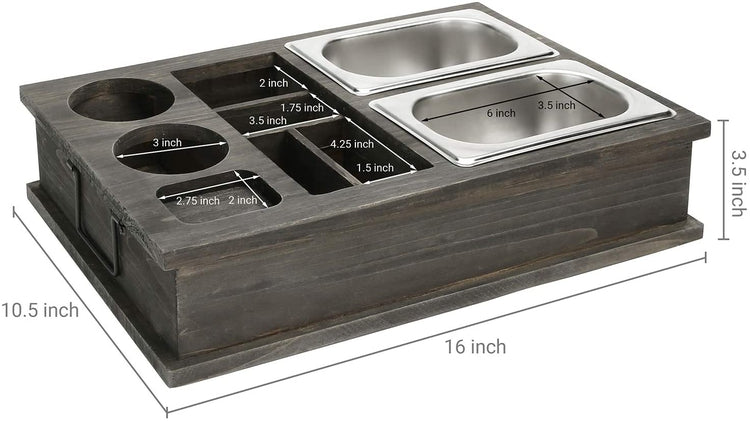Vintage Gray Wood All-in-One Snack Caddy with Remote Control, Phone and Cup Holders-MyGift