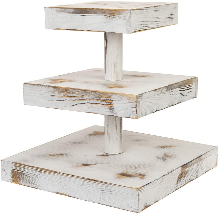3-Tier, 12-Inch Whitewashed Wood Cupcake Desserts Stand, Appetizer Display Riser-MyGift