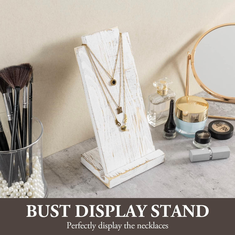 Whitewashed Wood Necklace Easel Stand with Detachable Board and Base, Tabletop Adjustable Jewelry Holder Retail Display-MyGift