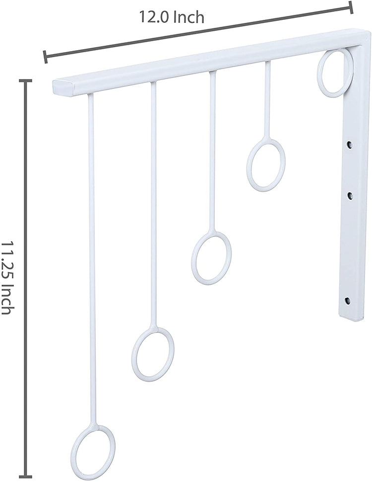 Set of 3, White Wall-Mounted Metal Garment Rack, Bedroom Closet Organizer with 5 Hanging Rings-MyGift