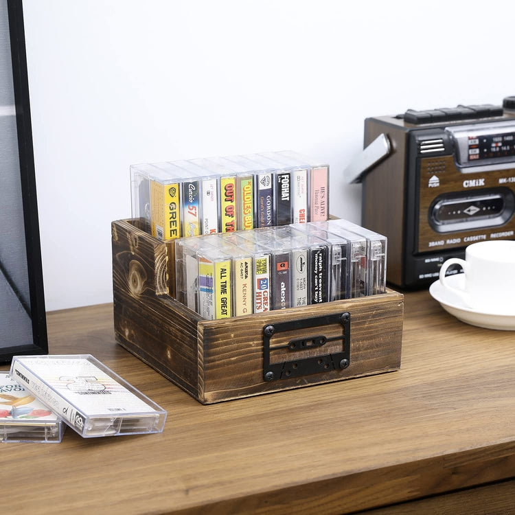 Wall Mounted Retro Audio Cassette Tape Storage Box with 2 Compartments and Decorative Metal Cassette Cutout Design-MyGift
