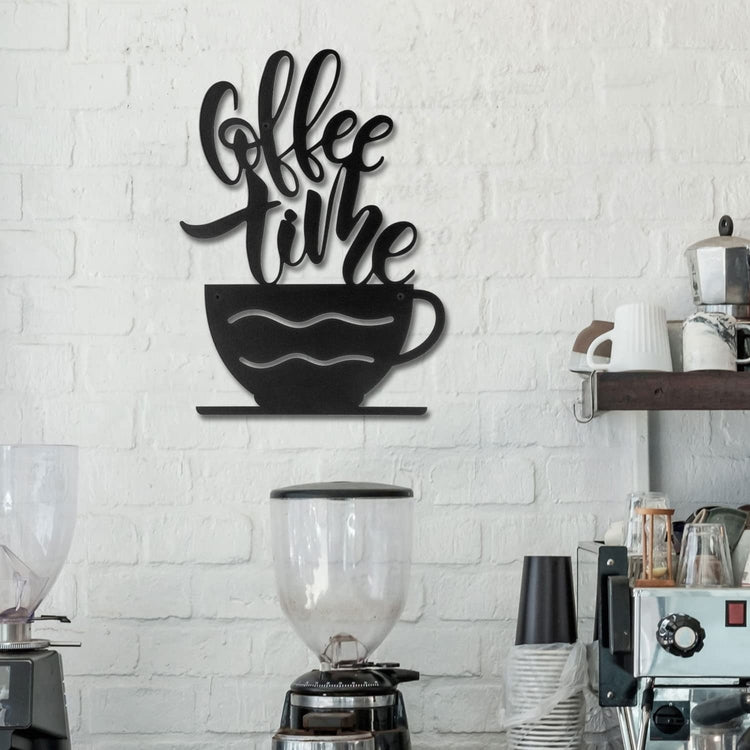 3-D Wall Art, Matte Black Metal Coffee Time Letter Cutout Sign with Coffee Cup, Wall Decor for Kitchen, Cafe, Restaurant-MyGift