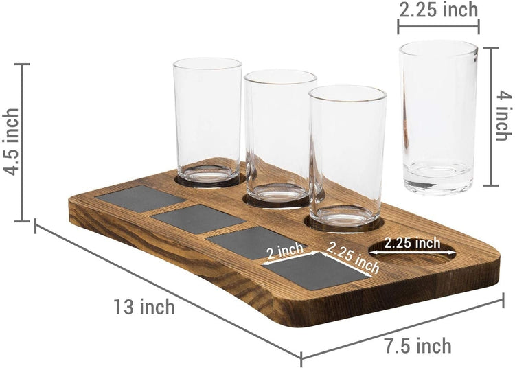 Set of 2, Dark Brown Wood 4-Glass Beer Flight Sampler Trays with Chalkboard Labels-MyGift