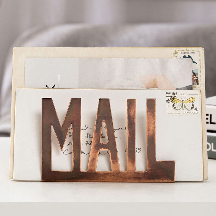 Copper Metal MAIL Cutout Design Letter Holder, Desktop Mail Sorter-MyGift