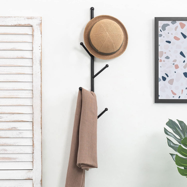 Hat Tree Rack 6-Hook Matte Black Metal Wall Mounted Vertical Coat and Hat Tree Rack ...