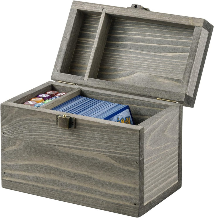 Card Deck Storage Box Weathered Gray Wood Organizer for Collectible Trading Cards or Game Playing Decks-MyGift