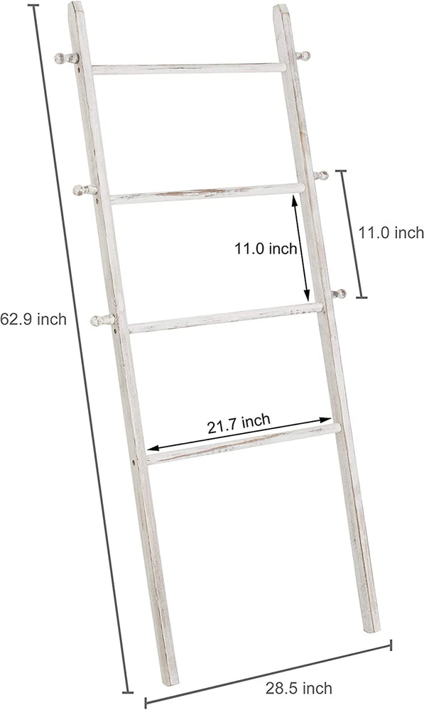 5-Foot Wall-Leaning Whitewashed Wood Ladder-Style Wall Rack-MyGift