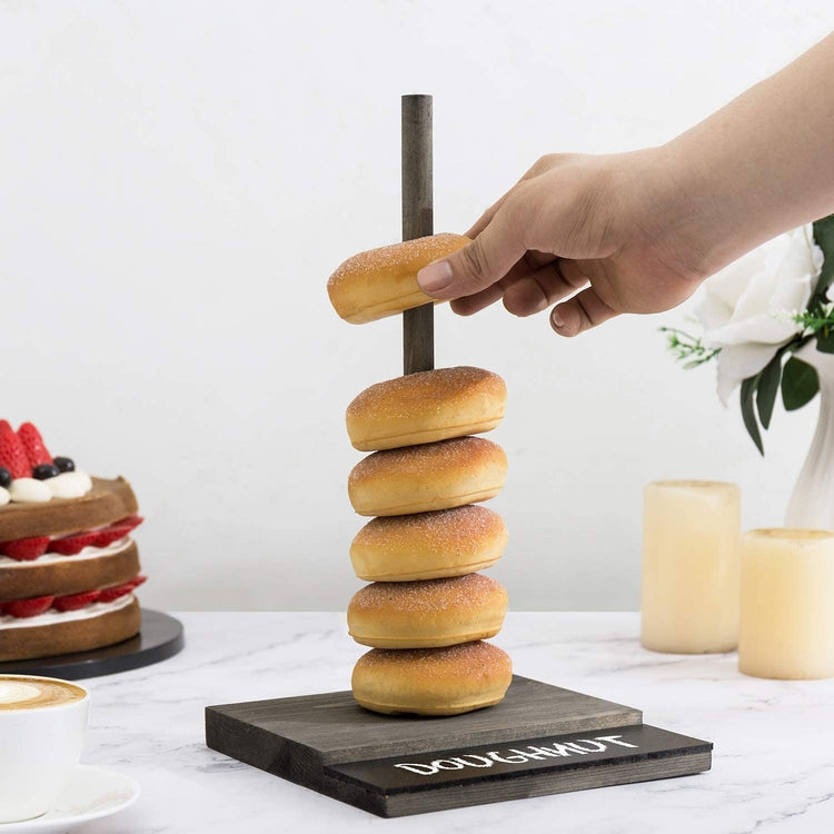 4 Pack of 12 Inch Gray Wooden Display Rack, Donut Holder and Serving Stands with Chalkboard Labels-MyGift