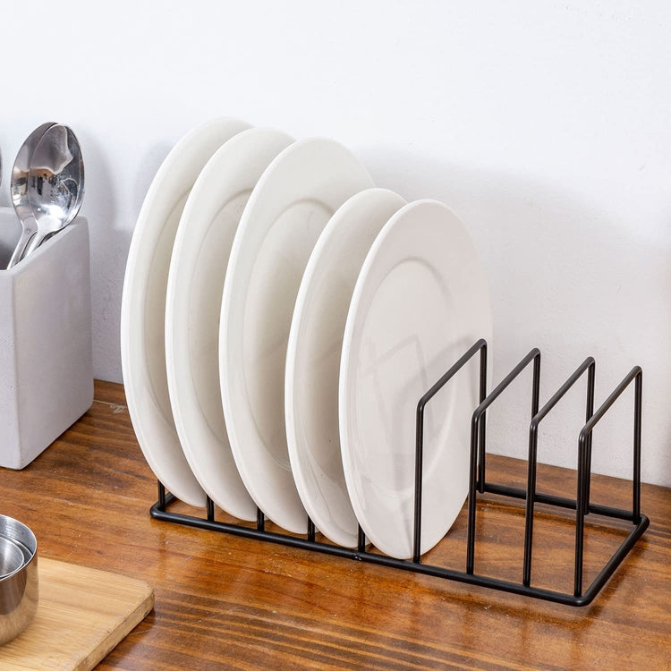 Matte Black Coated Metal Wire Kitchen Dish Drying Rack, Dinner Plate Organizer, Cutting Boards and Serving Tray Storage-MyGift