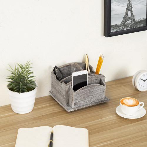 Vintage Gray Wood Rotating Desktop Office Supplies Organizer - MyGift