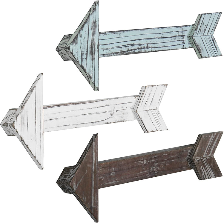 Set of 3, Decorative Wall-Mounted Rustic Multi-Colored Wood Arrows-MyGift