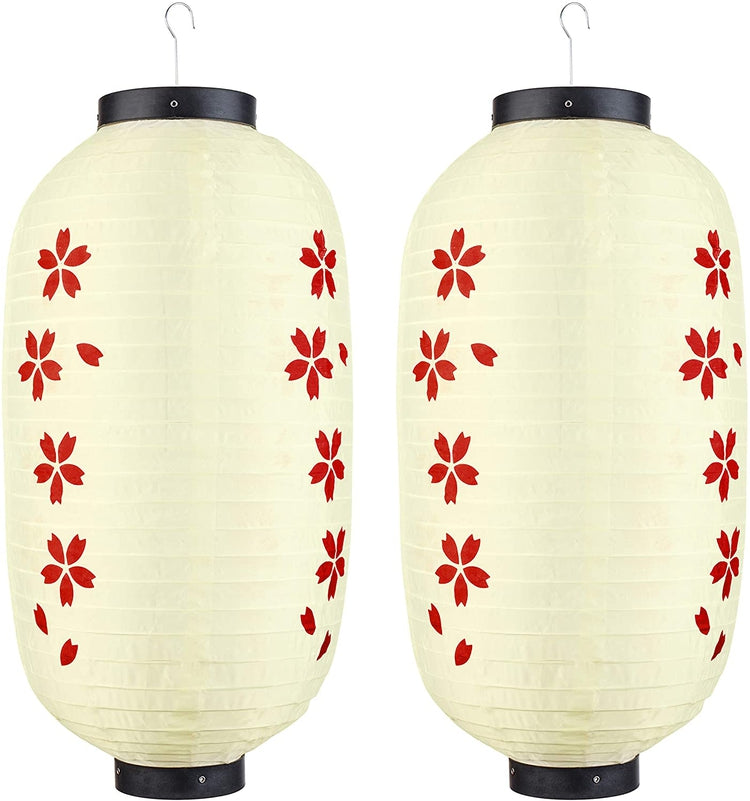 Set of 2 Red Sakura Cherry Blossom Flowers Chinese / Japanese Paper Lanterns-MyGift