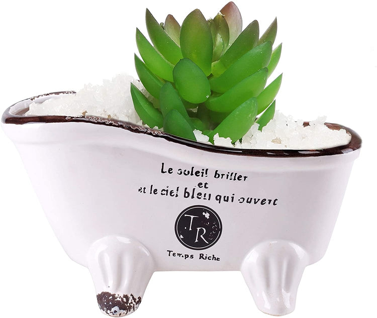 9-Inch White Ceramic French Country Style Claw Foot Bathtub Succulent Planter, Soap Dish-MyGift