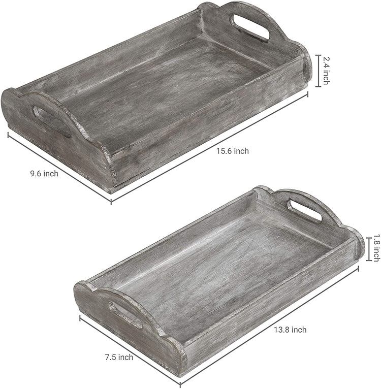 2 Pack of Distressed Country Wood Breakfast Serving Trays with Rustic Cutout Handles-MyGift