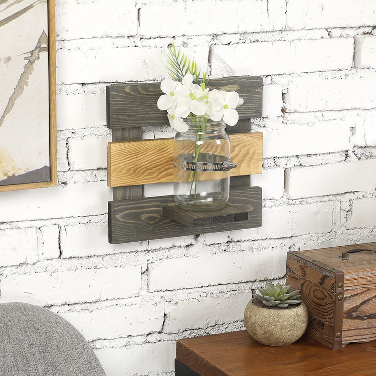 Wall Mounted Mason Jar Decorative Vase with Mixed Color Two Toned Gray