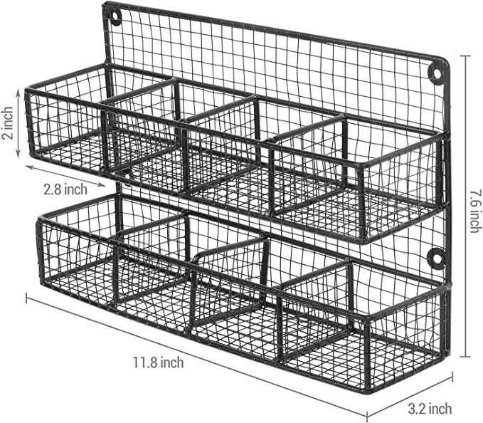 Wall Mounted Rustic Matte Black Metal Mesh Wire Tea Bag Organizer Rack ...