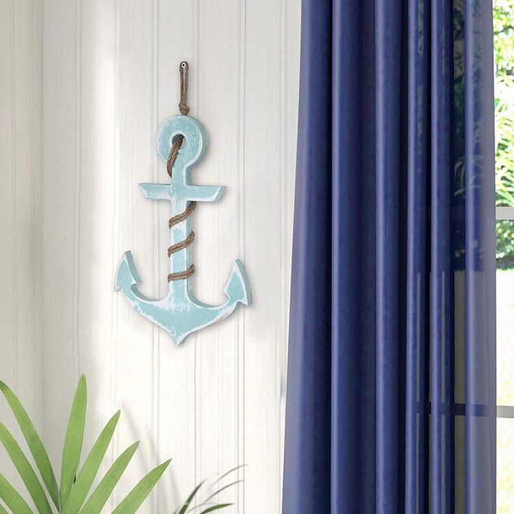 18-inch Aqua Blue Nautical Wood Anchor Wall Décor-MyGift