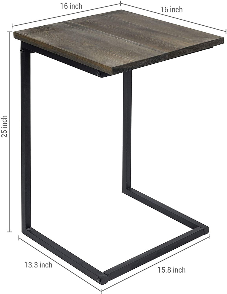 24-Inch Black Metal & Vintage Gray Wood Sliding End Table-MyGift