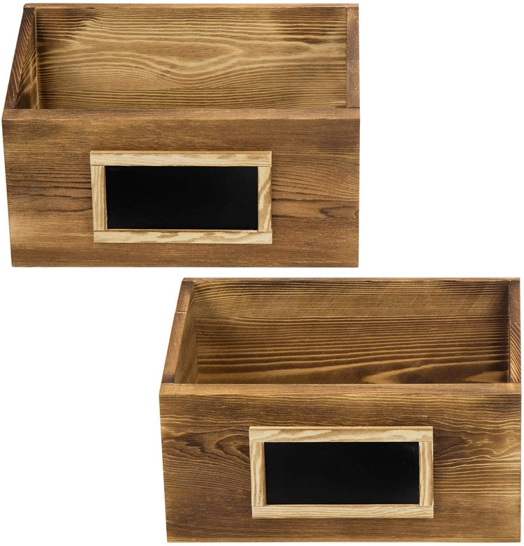 Set of 2 Rustic Brown Wood Mail Sorter Holders Wall Mounted with Chalkboard Labels-MyGift
