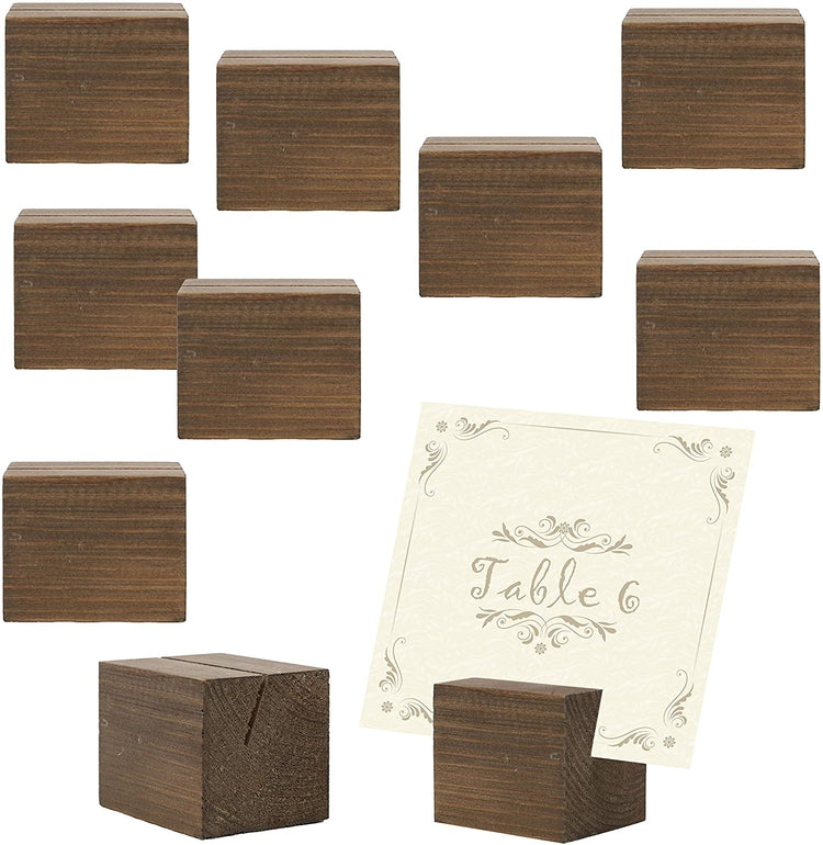 10 piece Dark Brown, Natural Wood Rectangular Table Place Card Holders-MyGift