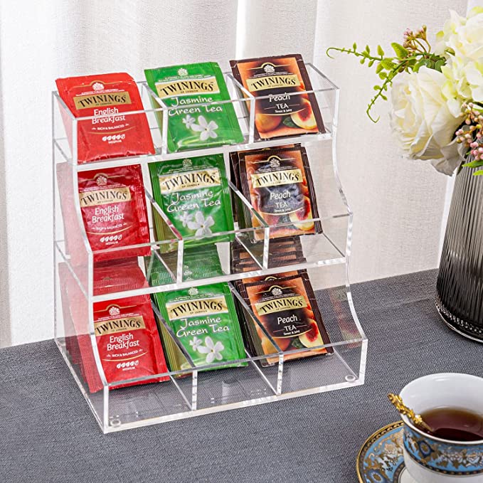 Wall Mounted Tea Rack Clear Acrylic 3 Tier Countertop or Wall Mounted Tea Bag Organizer, Tea ...