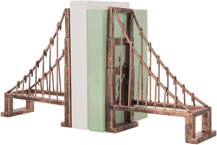 Set of 2, Vintage Bronze Metal Suspension Bridge Design Bookends-MyGift
