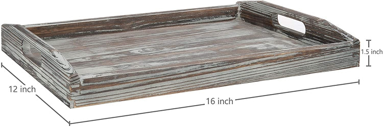 Rustic Torched Wood Breakfast Serving Tray w/ Cutout Handles-MyGift