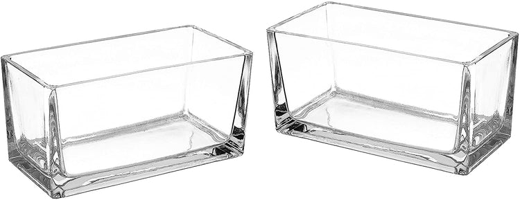 Set of 2 Clear Glass Rectangle Block Vases-MyGift