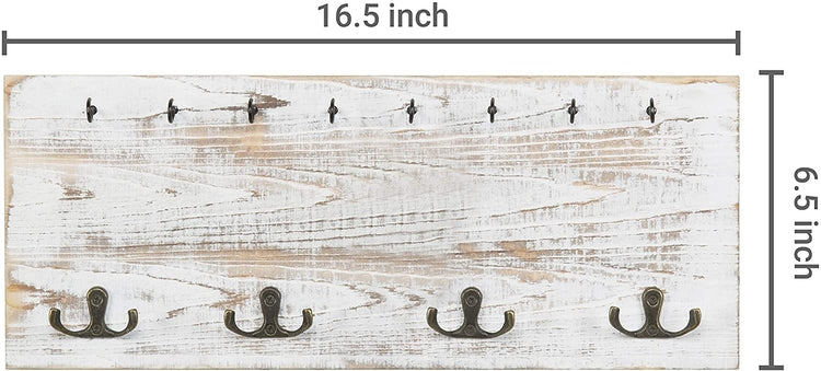 Vintage Whitewashed Wood Wall Mounted Coat Hook and Key Holder Rack-MyGift