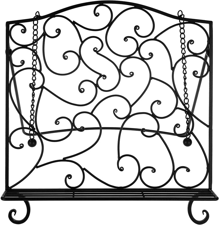 Black Metal Vintage Scrollwork Design Kitchen Cookbook Holder-MyGift