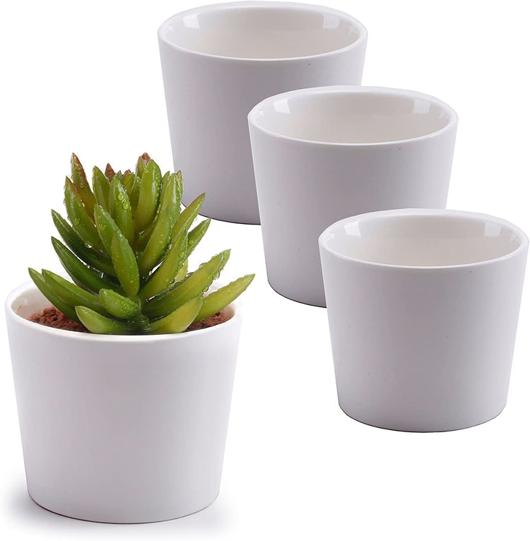 Set of 4, 3.5-inch White Cylindrical Succulent Planter Pots, Ceramic Flower Containers-MyGift